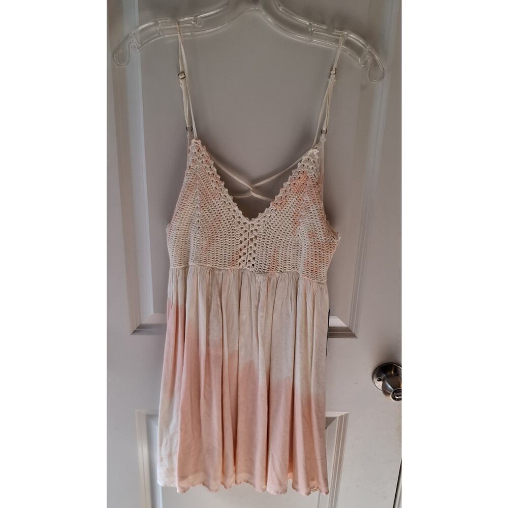 LuLus Dress L Crochet Lace Bodice Blush Ombre Babydoll Sleeveless‎ Mini Dress